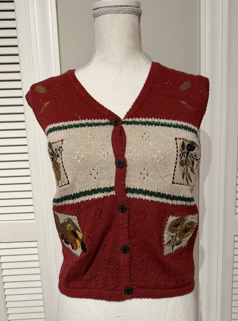 Karen Scott Vintage Embroidered Fall Harvest Thanksgiving Sweater Vest Medium